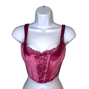 Victoria’s Secret Dream Angels Unlined Lace-Up Velvet Corset Top XS NWT